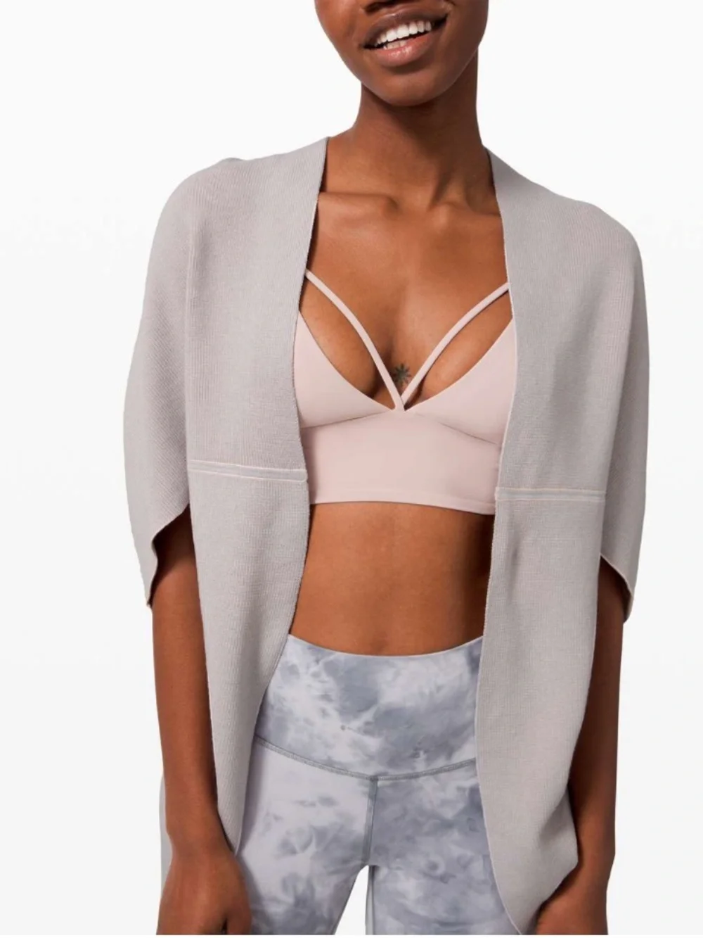 Lululemon Exaltation Wrap Cardigan Ballet Pink Gray OS Yoga Silk Cotton Blend - Picture 2 of 5